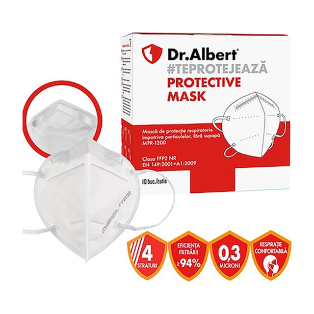 Masca protectie Dr. Albert, FFP2, 4 straturi, alb, 10 bucati/set