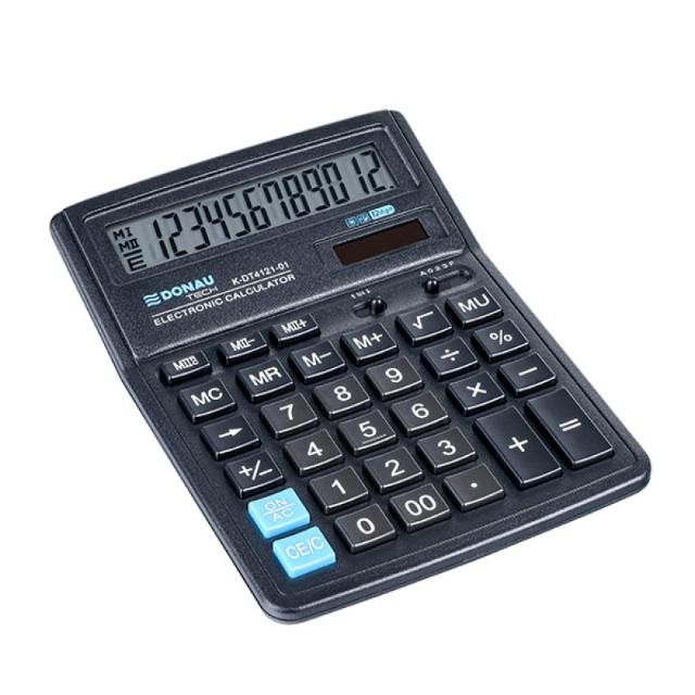 Calculator de birou Donau Tech, 190 x 143 x 40 mm, 12 digiti, negru