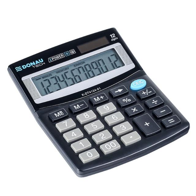 Calculator de birou Donau Tech, 122 x 100 x 32 mm, 12 digiti, negru