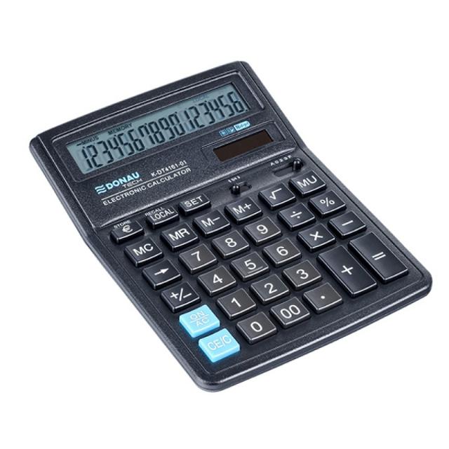 Calculator de birou Donau Tech, 190 x 143 x 40 mm, 16 digiti, negru