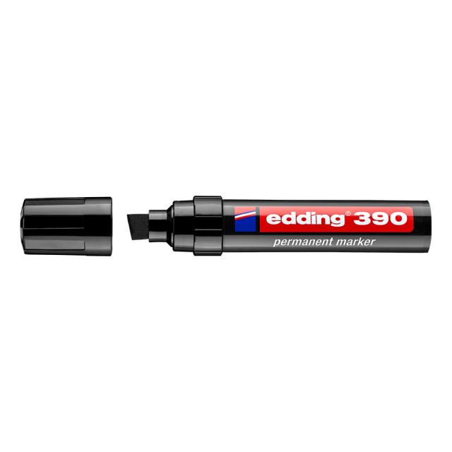 Marker permanent Edding 390, corp plastic, varf retezat 4-12 mm, negru