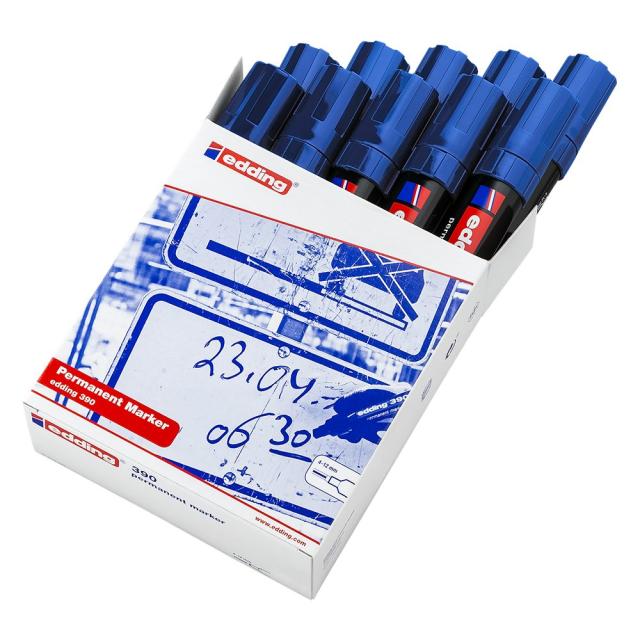Marker permanent Edding 390, corp plastic, varf retezat 4-12 mm, albastru