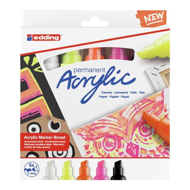 Set markere acrilice, Edding 5000, culori neon, 5 bucati/set