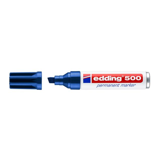 Marker permanent Edding 500, corp metalic, varf retezat 2-7 mm, albastru