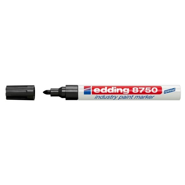 Marker permanent Edding 8750, cu vopsea, corp aluminiu, varf rotund, 2-4 mm, negru