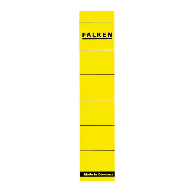 Etichete Falken autoadezive, pentru bibliorafturi,  36 x 190 mm, galben