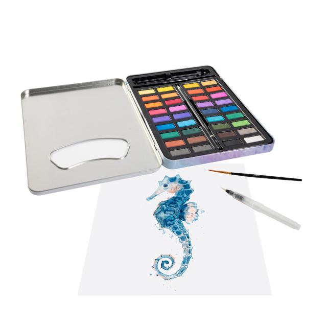 Set 36 culori Creative Craft, cutie metalica cu creion HB, pensula