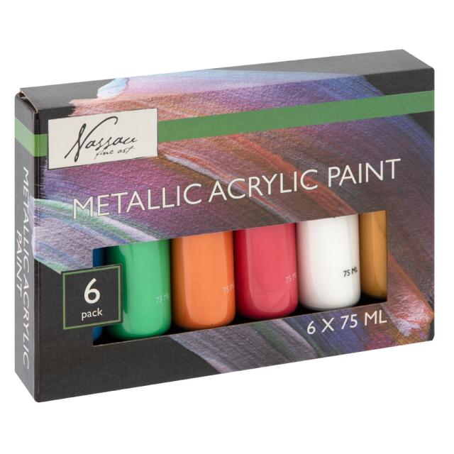 Set culori metalice acrilice Creative Craft, 6 culori, 75 ml
