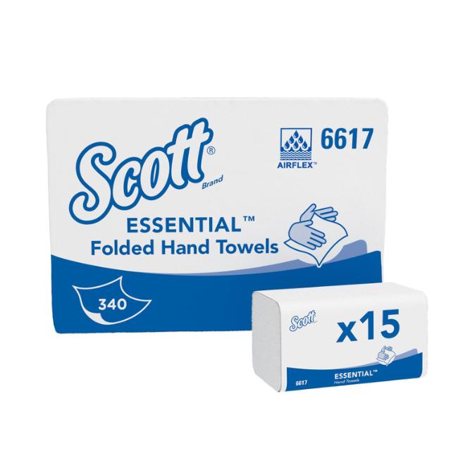Servetele Z Kimberly-Clark Scott Essential albe, 1 strat, 21 x 20cm, 340 portii, 15 pachete/bax