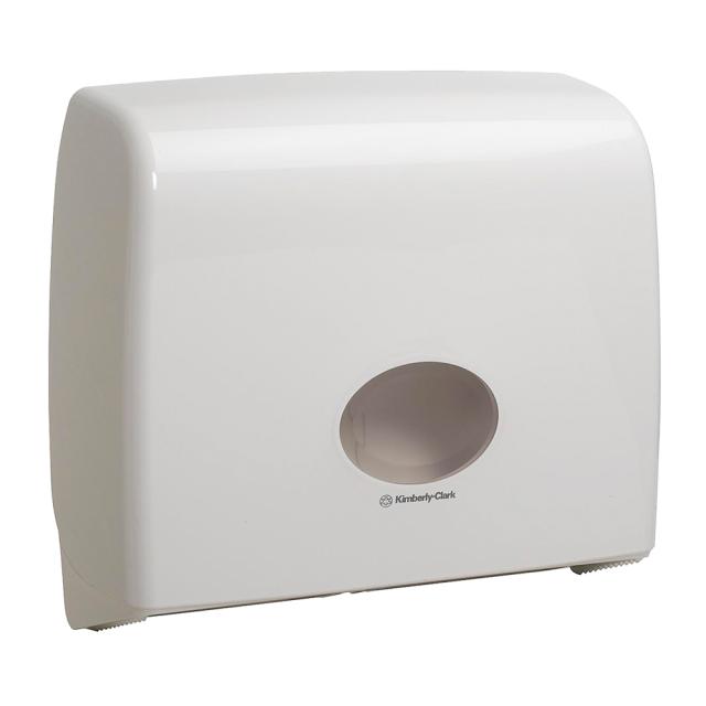 Dispenser Kimberly Clark Aquarius alb pentru hartie igienica, midi, jumbo, design elegant, margini rotunjite