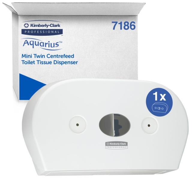 Dispenser Kimberly-Clark Mini Twin, pentru hartie igienica cu derulare centrala, alb