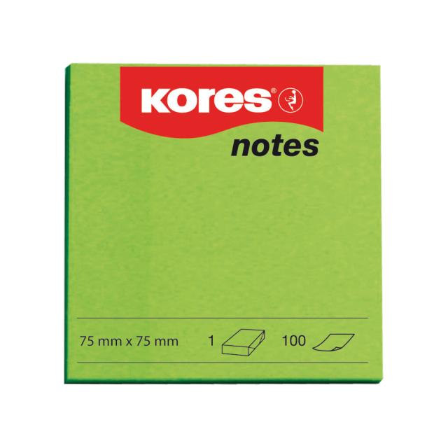 Notite adezive, Kores, 75 x 75 mm, verde, 100 file