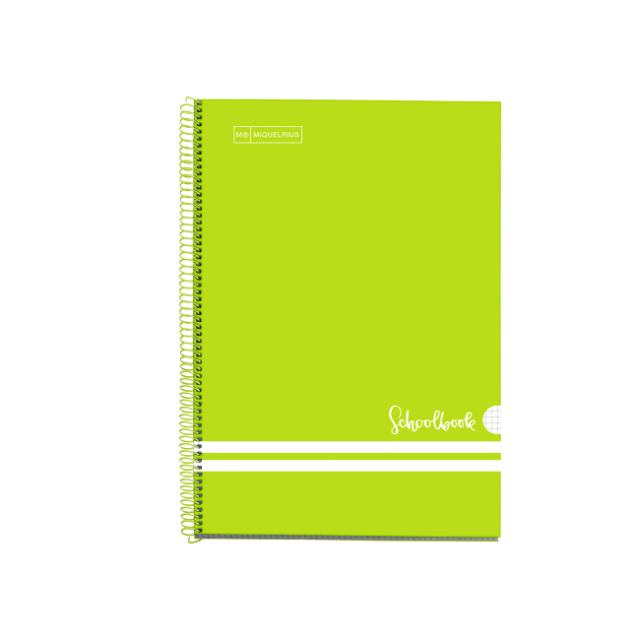 Caiet cu spira Miquelrius Schoolbook, A4, matematica, 80 file, verde lime