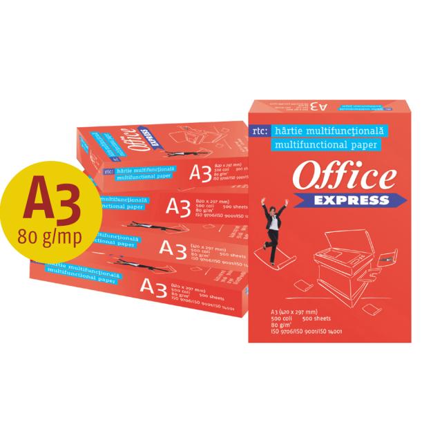 Hartie copiator Office Express, A3, 80 g/mp, 500 coli/top, 5 topuri/cutie