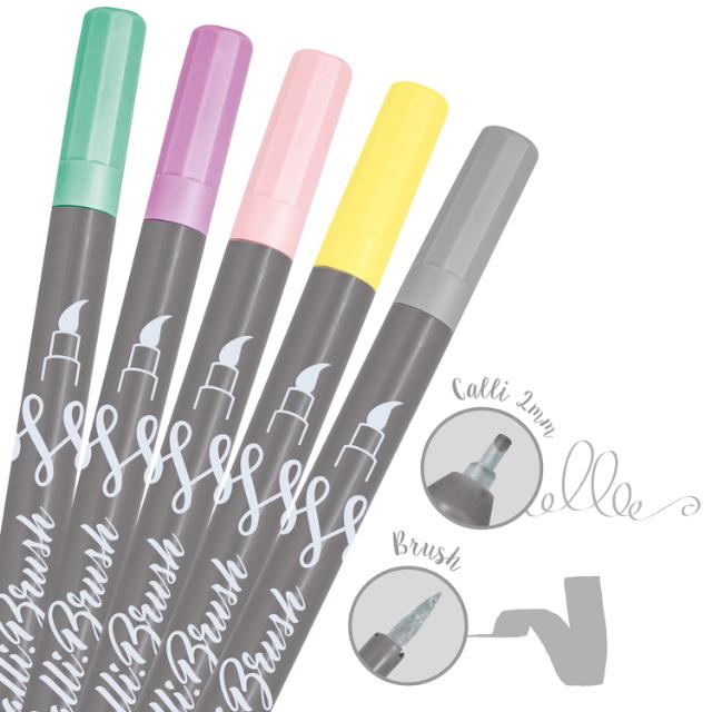 Set carioci Online Calli Brush, varf 2 mm, 5 bucati/set, culori pastel
