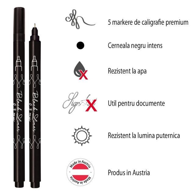 Set Online 4 linere si marker cu varf pensula, negru