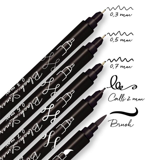 Set Online 4 linere si marker cu varf pensula, negru