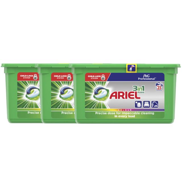 Detergent capsule Ariel Professional 3in1 PODS Color, 35 buc  x 3 cutii/bax, 105 spalari