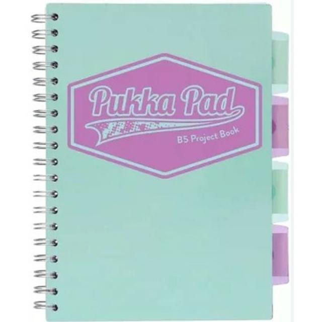 Caiet cu spirala si 4 separatoare Pukka Pad Project Book Pastel, PP, B5, 200 pagini, matematica, verde