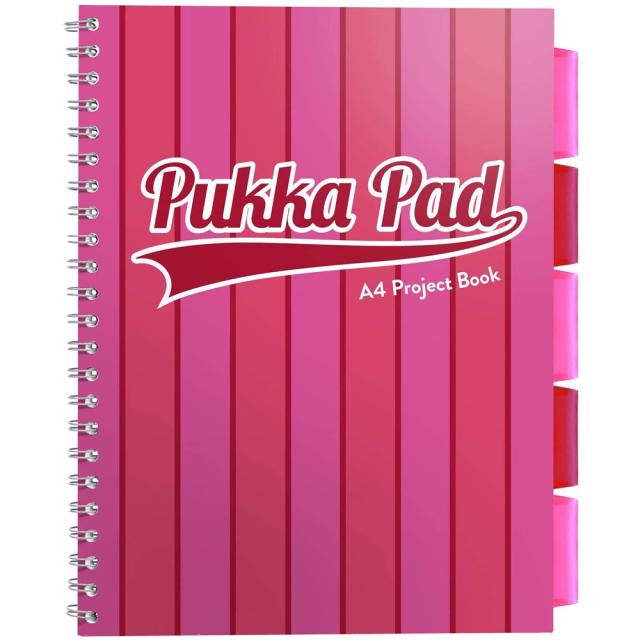 Caiet cu spirala si separatoare Pukka Pad Project Book Vogue, A4, 200 pagini, dictando, roz