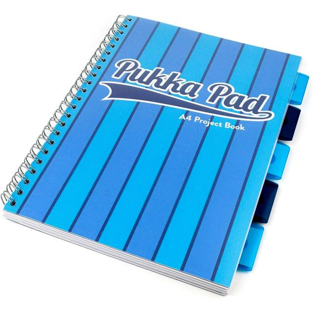 Caiet cu spirala si separatoare Pukka Pad Project Book Vogue, A4, 200 pagini, dictando, albastru