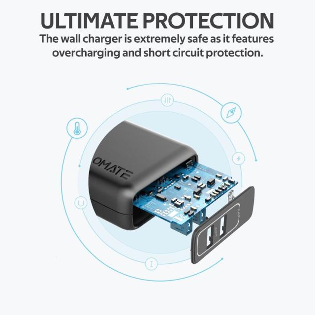 Incarcator retea Promate BiPlug, Dual-USB Port, Adaptive Charging Negru