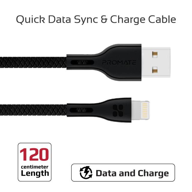 Cablu date Promate Powerbeam-I, Lightning, USB-A, Negru