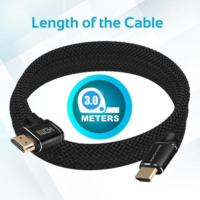 Cablu HDMI PROMATE ProLink4K1-300, 3m, unghi 90, negru