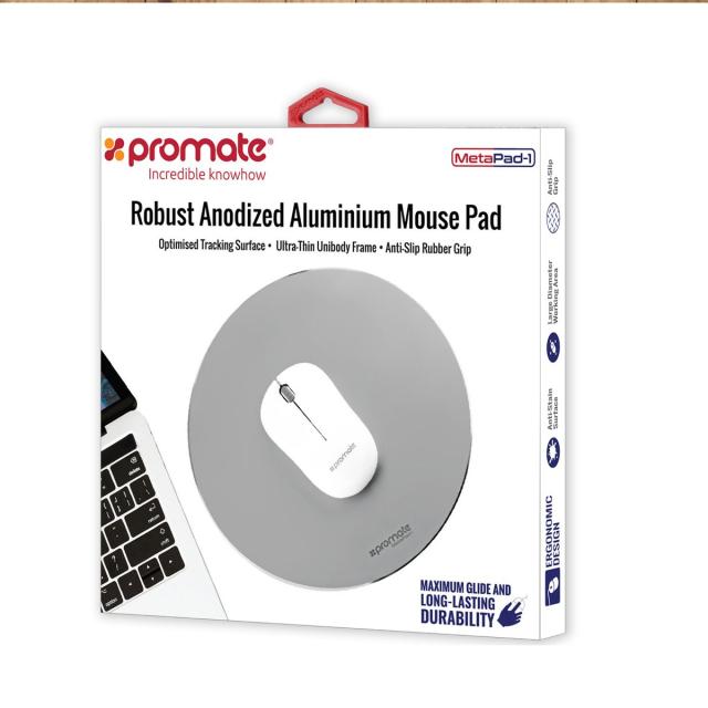 Mousepad Promate MetaPad-1, Aluminiu, suport cauciuc, Argintiu