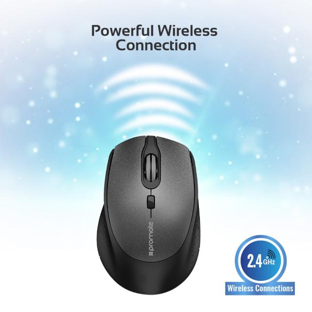 Mouse Wireless Promate Clix-5, Auto Power Saving, 1600 DPI, negru