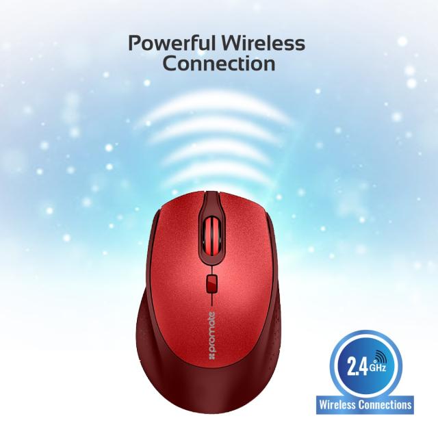 Mouse Wireless Promate Clix-5, Auto Power Saving, 1600 DPI, rosu