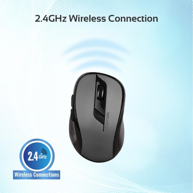Mouse Wireless Promate Clix-7, 1600 DPI, Frecventa 2.4 GHz, Negru