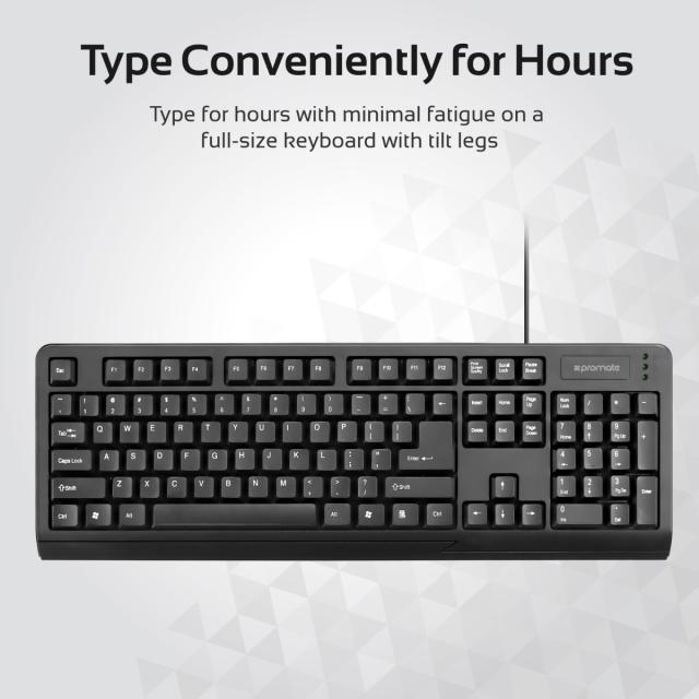 Tastatura cu fir Promate EasyKey-1, Quiet Keys, USB, Negru