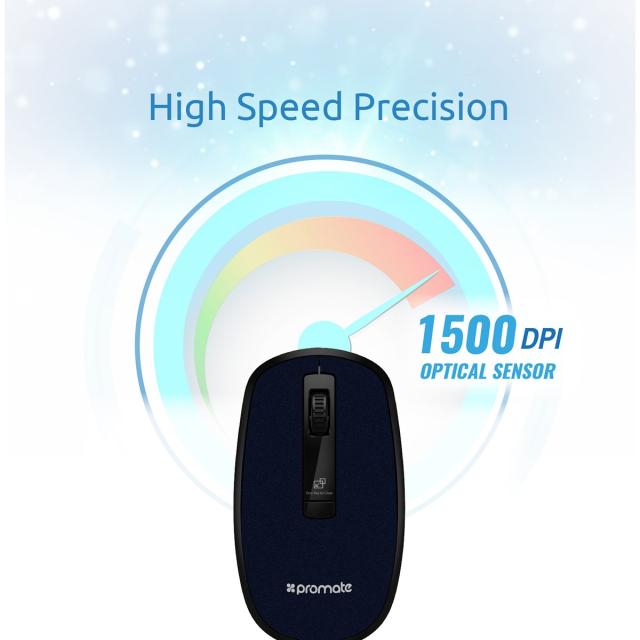 Mouse Wireless Promate Clix-3, Ergonomic, 1500 DPI, Albastru