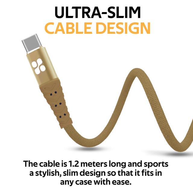 Cablu date Promate NerveLink-C, USB Type-C, 1.2m, Auriu