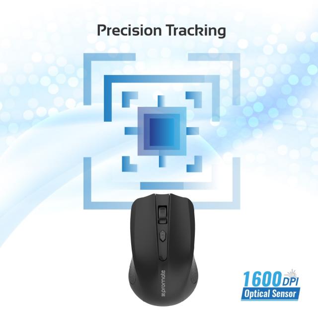 Mouse wireless Promate Clix-8, 1600 dpi, negru