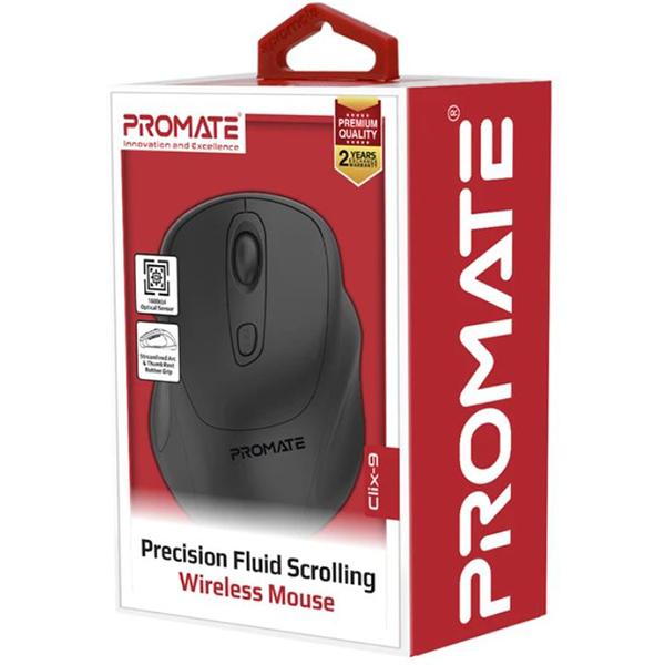 Mouse Wireless PROMATE Clix-9, 1600 dpi, negru