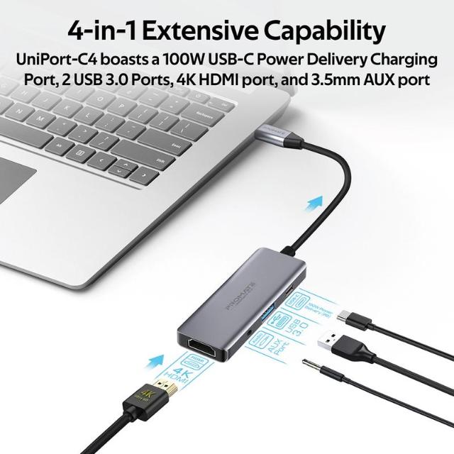 Hub USB Promate Uniport-C4, 4-in-1 Multi-Port Hub, USB-C Connector