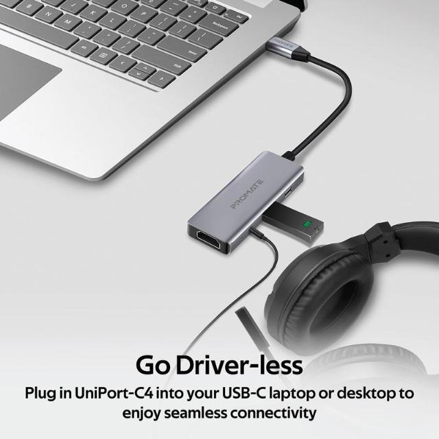 Hub USB Promate Uniport-C4, 4-in-1 Multi-Port Hub, USB-C Connector