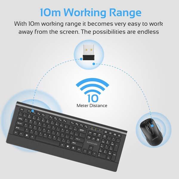 Kit tastatura si mouse Wireless PROMATE proCombo-4, USB, Layout US, negru