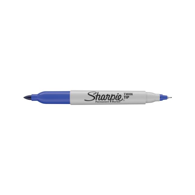 Marker permanent Papermate Sharpie cu doua capete, 0.5 mm si 1 mm, albastru