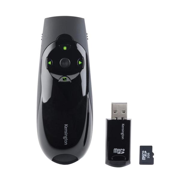 Presenter Kensington Expert, conexiune wireless, control cursor, card memorie 8GB, laser verde, 45 m, negru