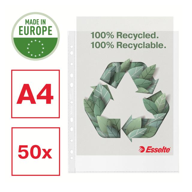 Folie de protectie Esselte Recycled, PP? reciclat, A4 MAXI, 70 mic, 50 bucati/cutie, standard