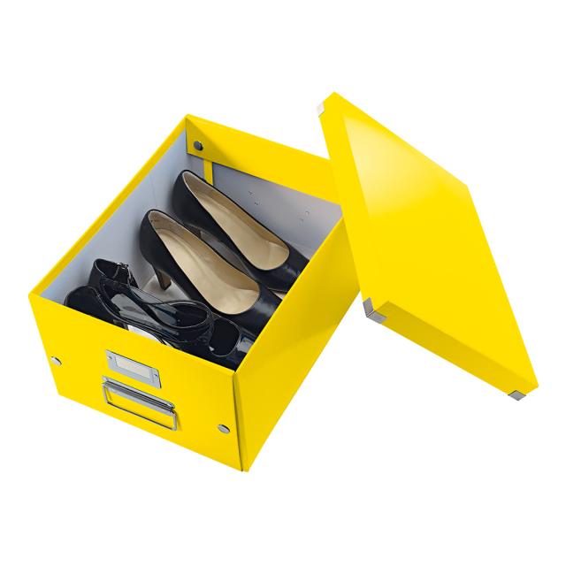 Cutie depozitare Leitz WOW Click & Store, carton laminat, medie, usor de asamblat, galben