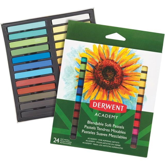 Creioane cerate pastel soft DERWENT Academy, 24 culori