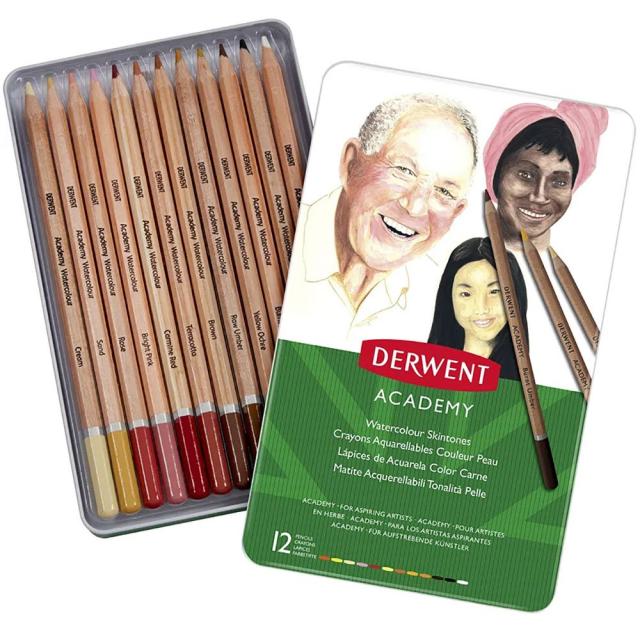 Creioane acuarela DERWENT Academy, tonurile pielii, 24 culori