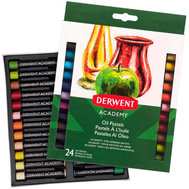 Creioane cerate ulei pastel DERWENT Academy, 24 culori