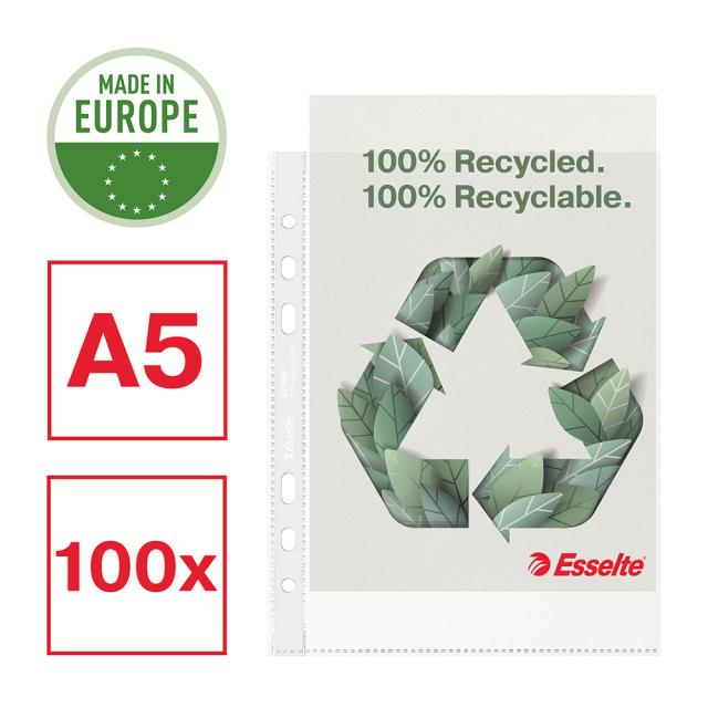 Folie de protectie Esselte Recycled, PP reciclat, A5, 70 mic, 100 bucati/cutie, standard