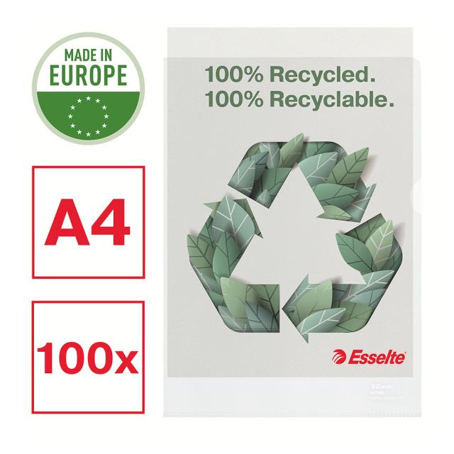 Mapa de protectie Esselte Recycled, PP reciclat, A4, 100 mic, 100 bucati/cutie, standard