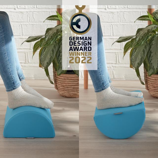 Suport ergonomic Leitz Ergo Cosy, pentru picioare, husa lavabila, albastru celest